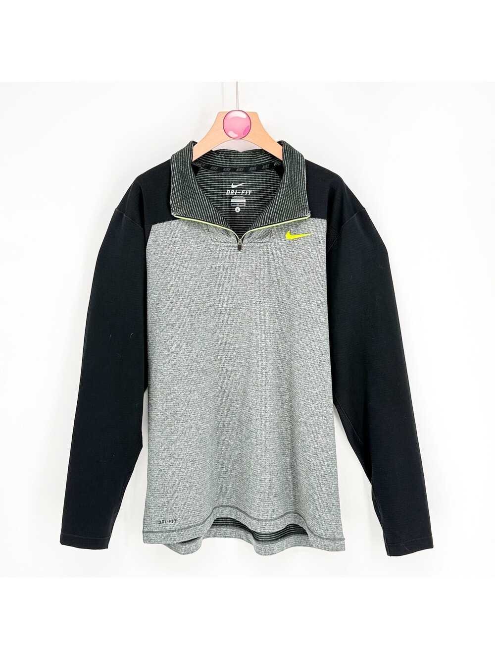 Nike Dri-FIT Gray Black Volt Quarter Zip Pullover Men's L